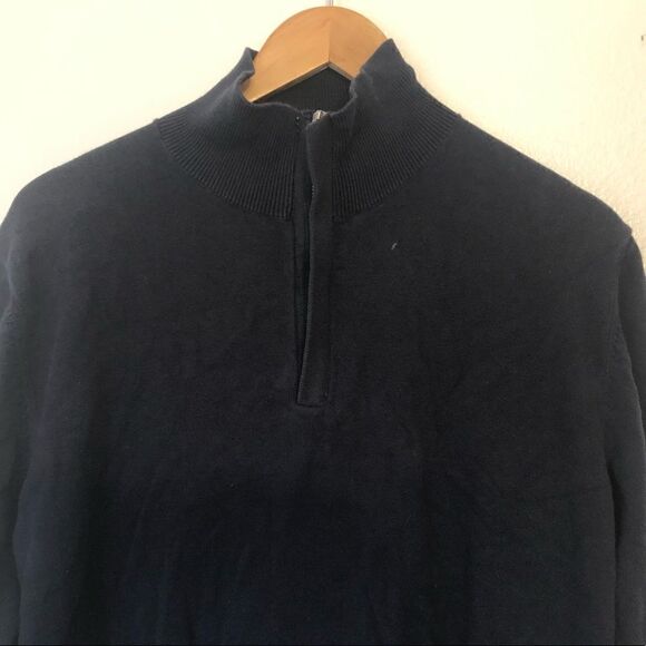 5/$15 SALE FRENCH CONNECTION Quarter Zip Utility Blue Sweater Large - Picture 5 of 16